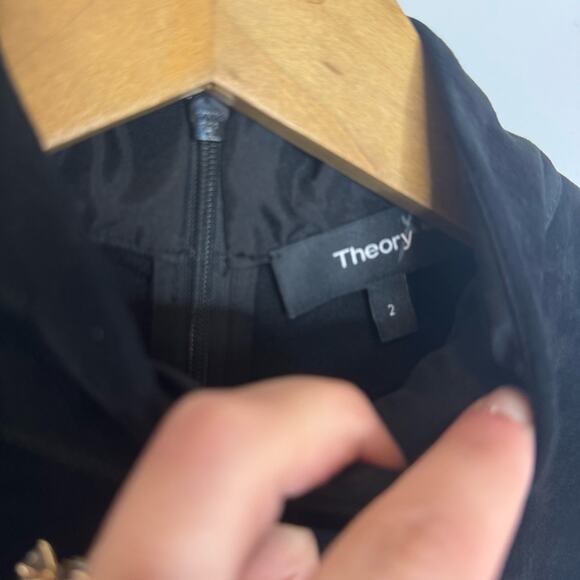 Theory Eulia Lamb Leather Suede High Neck Sleeveless Mini Dress Black Size 2 - Picture 3 of 6